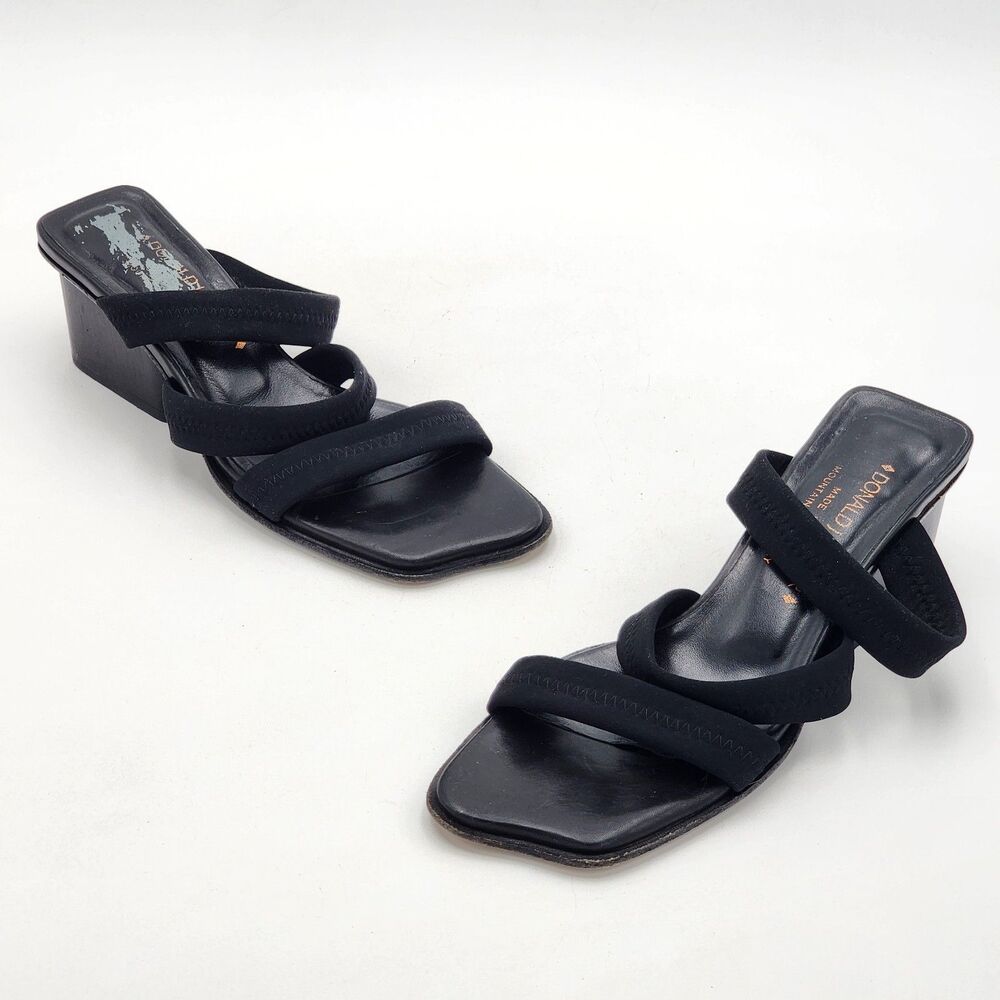 Donald J Pliner Y2K Vintage Square Toe Three Strap Block Heels Black Size 7.5
